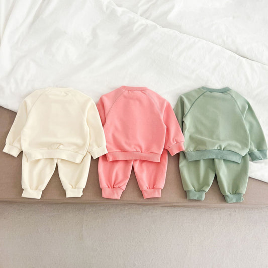 Spring and Autumn Kids Unisex Cute Cartoon Pattern Long Sleeves Top Pullover and Pants clothing Set-1