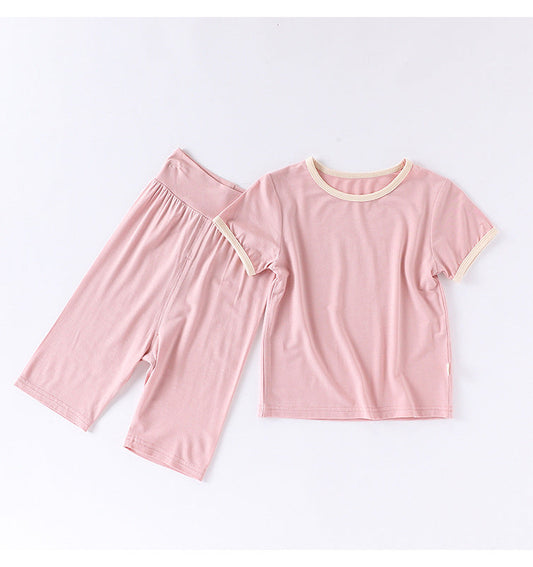 Summer Baby Kids Simple Color Patchwork Top and Plain Pants Casual Clothing Set-1