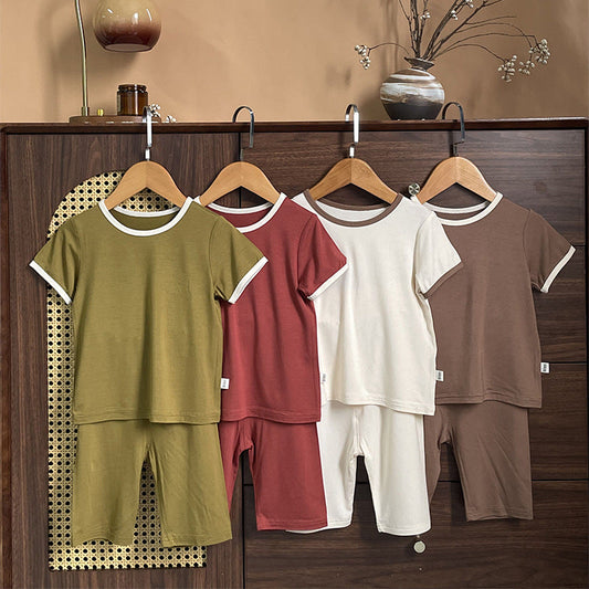 Summer Baby Kids Simple Color Patchwork Top and Plain Pants Casual Clothing Set-0